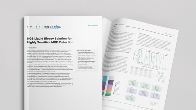 Twist Bioscience and IntegraGen application note detailing NGS liquid biopsy solution for MRD detection with graphs and methodology 