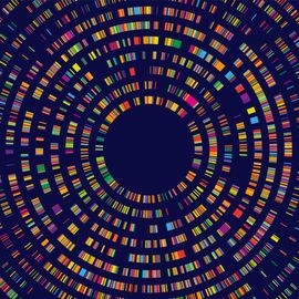 Colorful circular DNA sequence visualization representing data patterns in bioinformatics. 