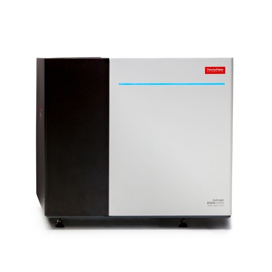 Thermo Fisher EVOS S1000 imaging system with monitor displaying microscopy image, computer tower, and keyboard 