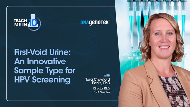 Dr Tara Crawford Parks smiling next to the title of her presentation "First-Void Urine: An Innovative Sample Type for HPV Screening " 
