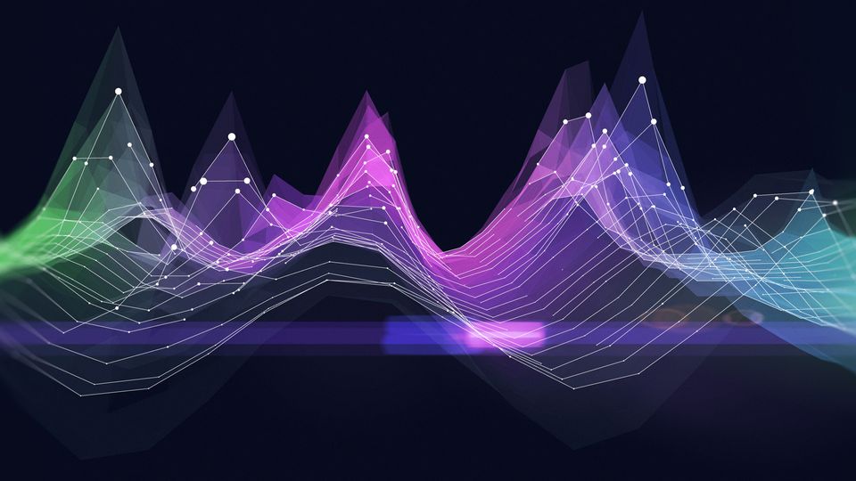 Abstract 3D line graph with multicolor peaks representing data patterns in spectral flow cytometry.