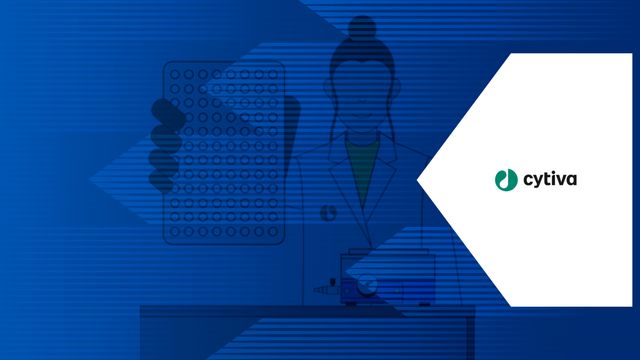 Illustration of a scientist handling lab equipment for sample preparation in a blue background. 