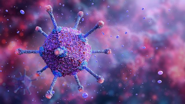 3D illustration of an adeno-associated virus (AAV), commonly used in gene therapy research. 