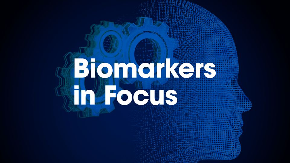 The outline of person's head, with cogs to illustrate neurological differences in ADHD and the wording "Biomarkers in Focus"